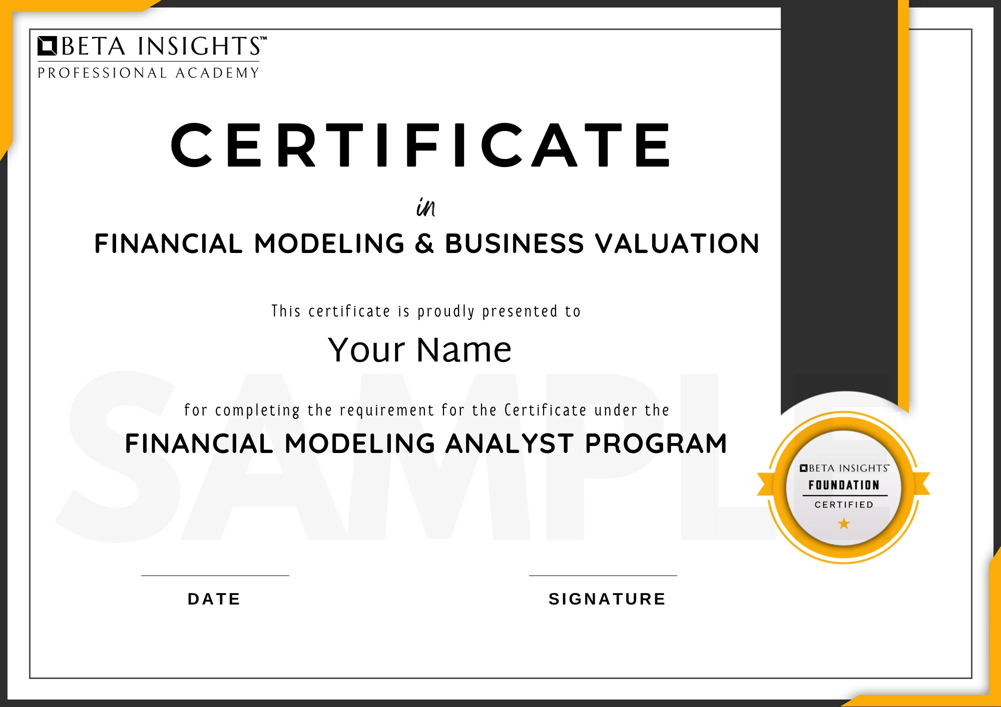 Financial Modeling and Business Valuation Certificate